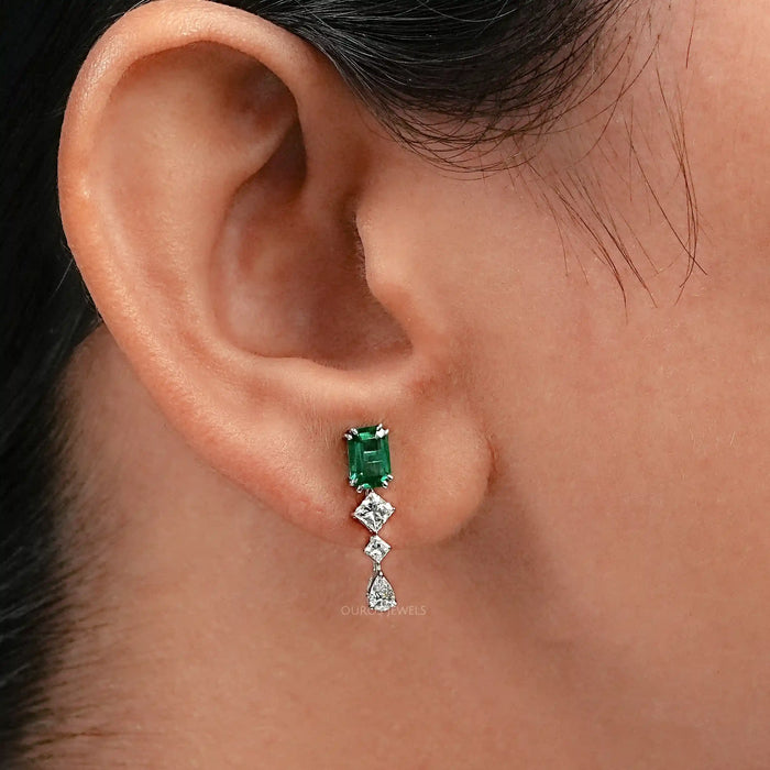 multi shape green emerald drop earring