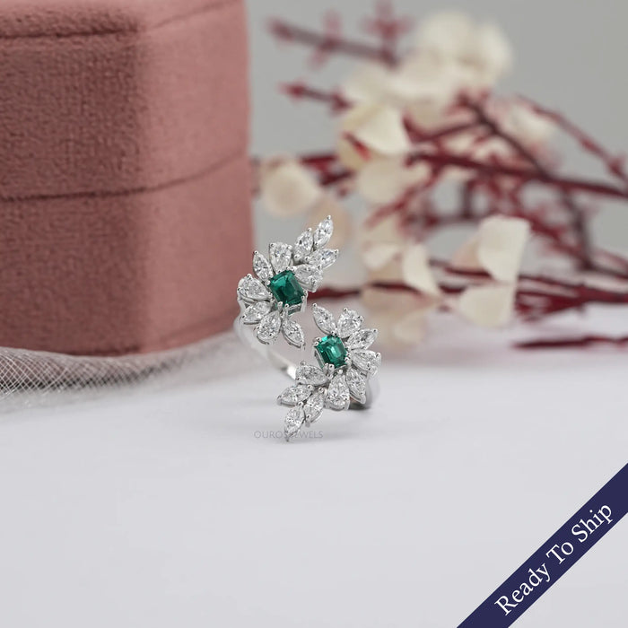 multi shape lab diamond and emerald bypass ring 