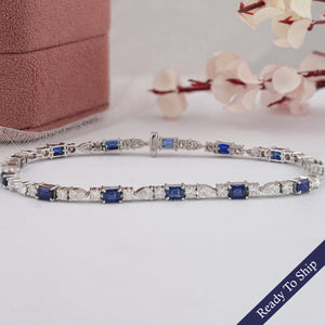 Emerald Cut Sapphire And Lab Diamond Bracelet