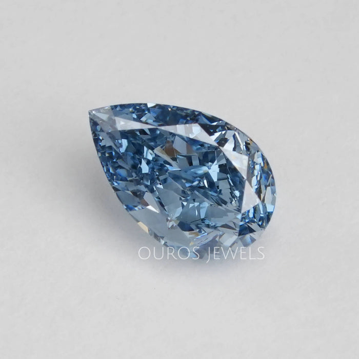 front view of 1 carat blue pear shaped lab grown diamond loose