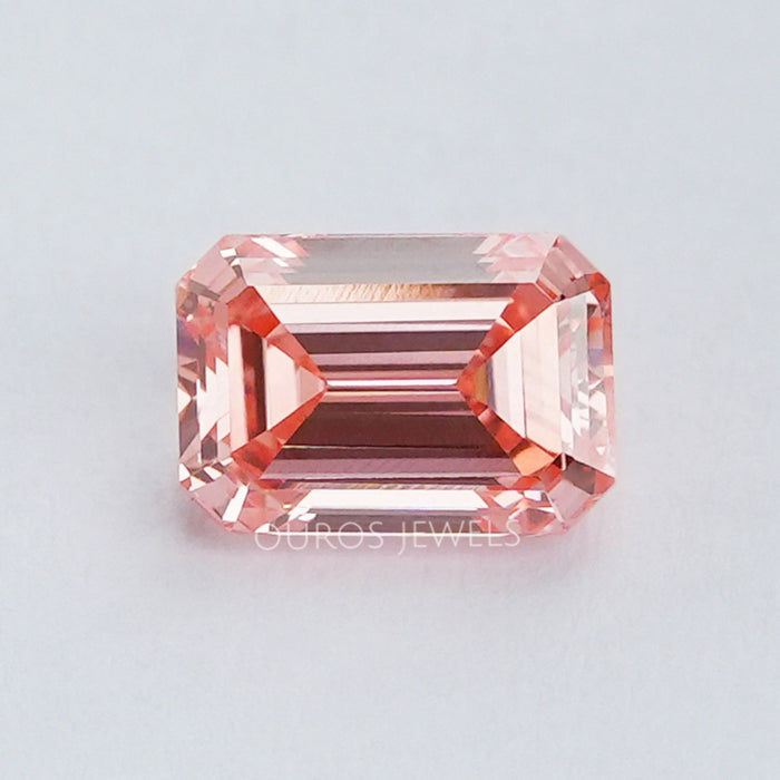 front view of pink emerald cut lab grown diamond loose