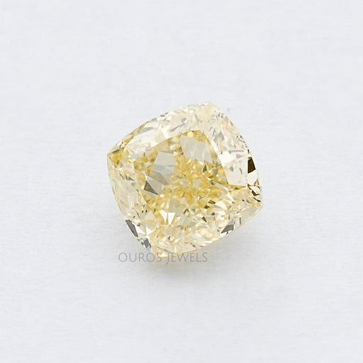 front view of yellow cushion cut diamond lab grown loose