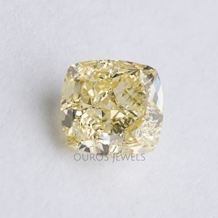 front view of 2.20 carat cushion cut lab grown diamond yellow