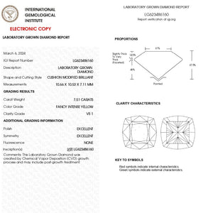 IGI Certified Modified Cushion Cut Yellow Loose Diamond