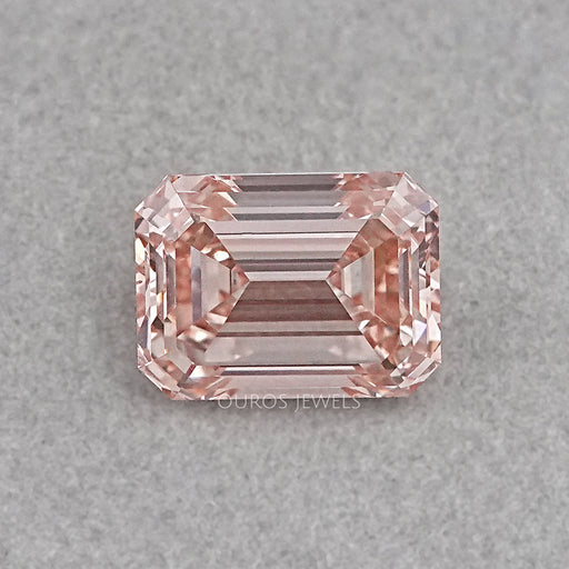 front view of 10 carat pink emerald cut lab grown diamond loose