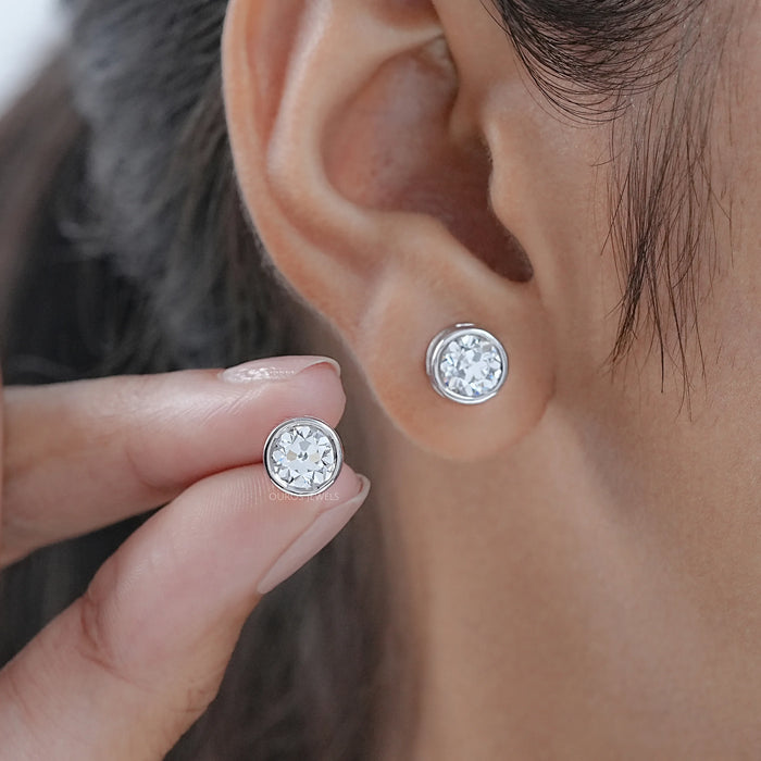 Old European Round Diamond Bezel Set Stud Earrings