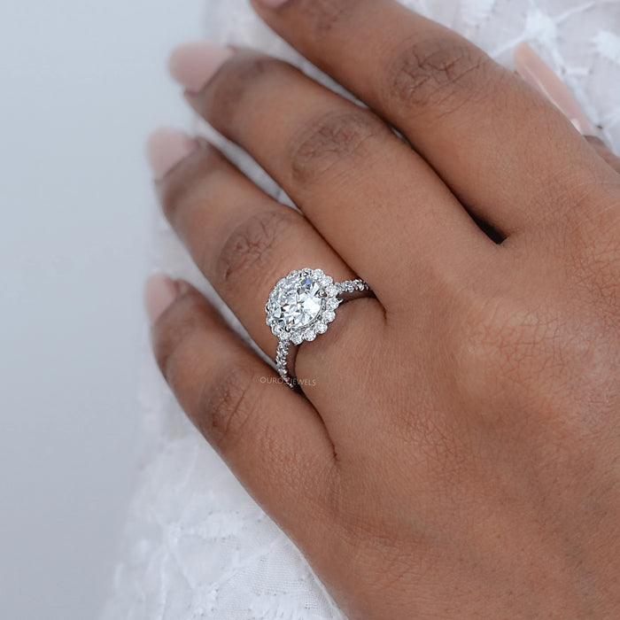 Old European Round Cut Lab Diamond Halo Engagement Ring