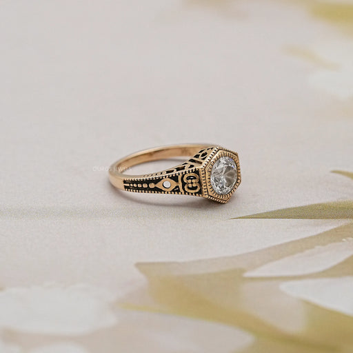 side view of vintage old european round cut art deco engagement ring