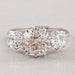 front view of three old mine cushion cut lab diamond engagement ring
