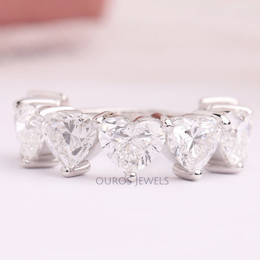front view of heart cut lab grown diamond five stone wedding ring 