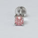 front view pink cushion diamond single screw flat back stud earring white gold