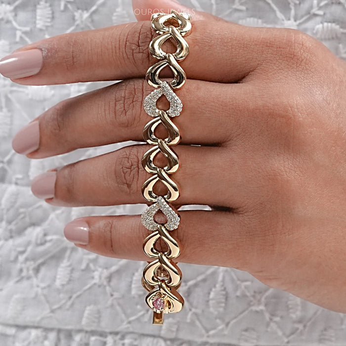 Pave Set Heart Link Bracelet