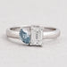 front view of two stone emerald cut diamond toi et moi wedding ring