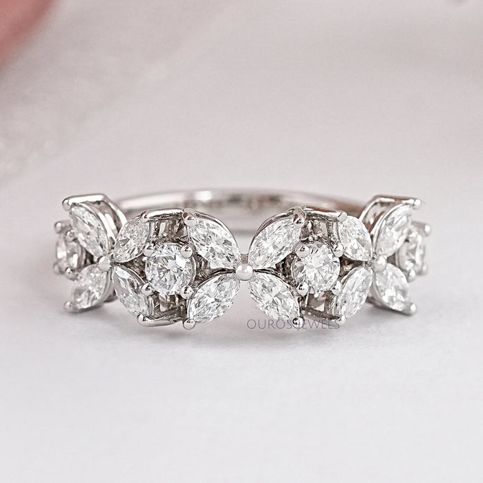 Marquise And Round Cut Diamond Flower Wedding Band