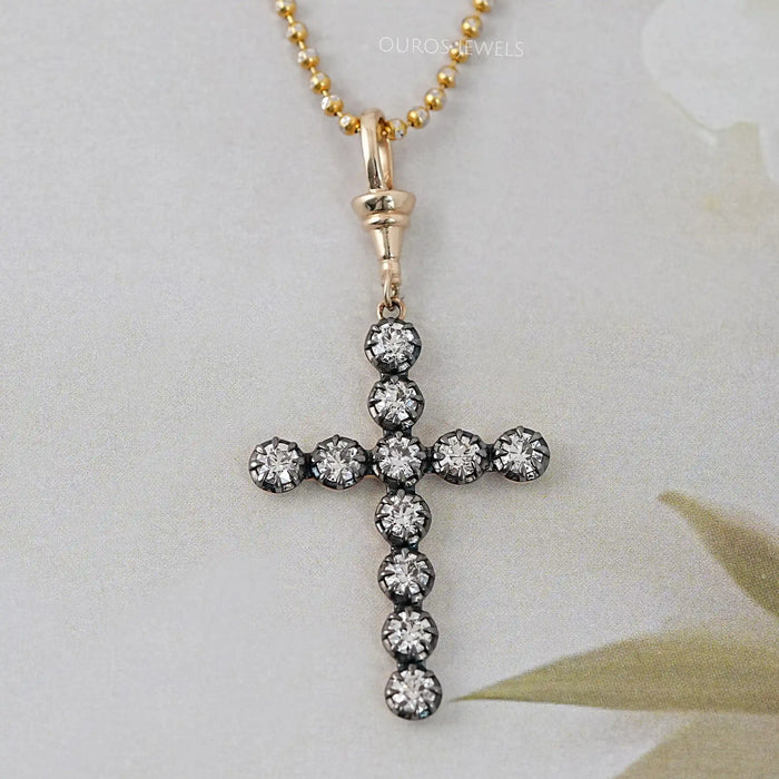 Old European Round Cut Lab Diamond Cross Pendant