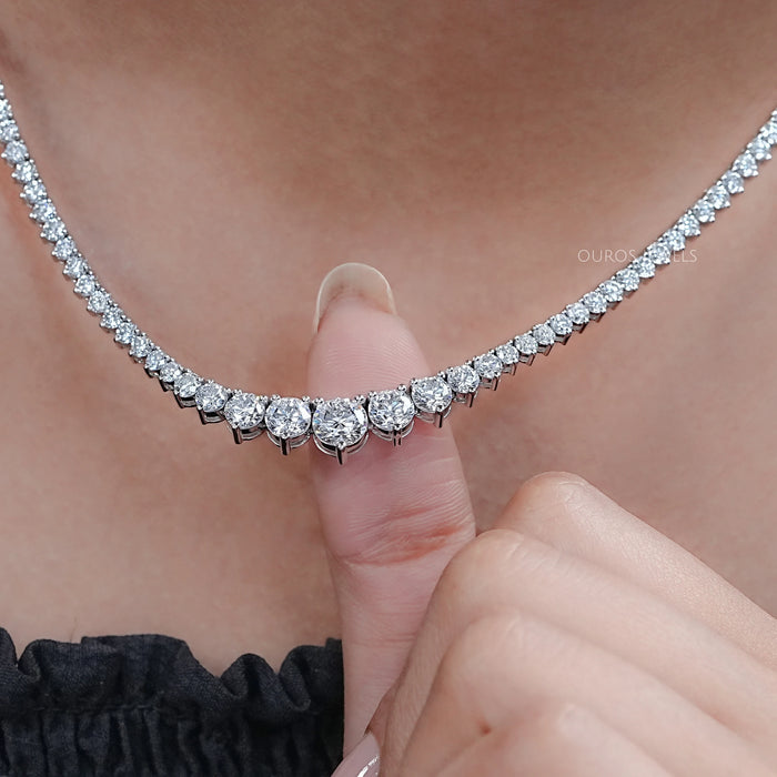 Graduated Round Lab Diamond Tennis Necklace