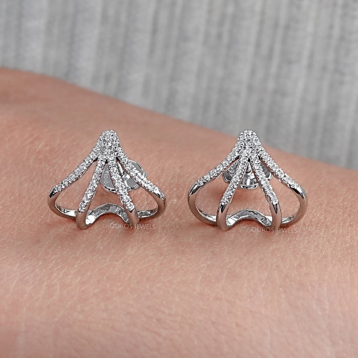 Round Lab Diamond Arrow Cage Huggie Earrings