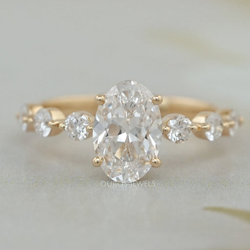 front view of old mine moval cut lab diamond solitaire accent engagement ring
