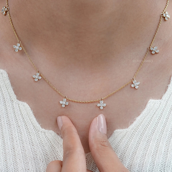 Daisy Flower Bezel Set Chain Station Necklace