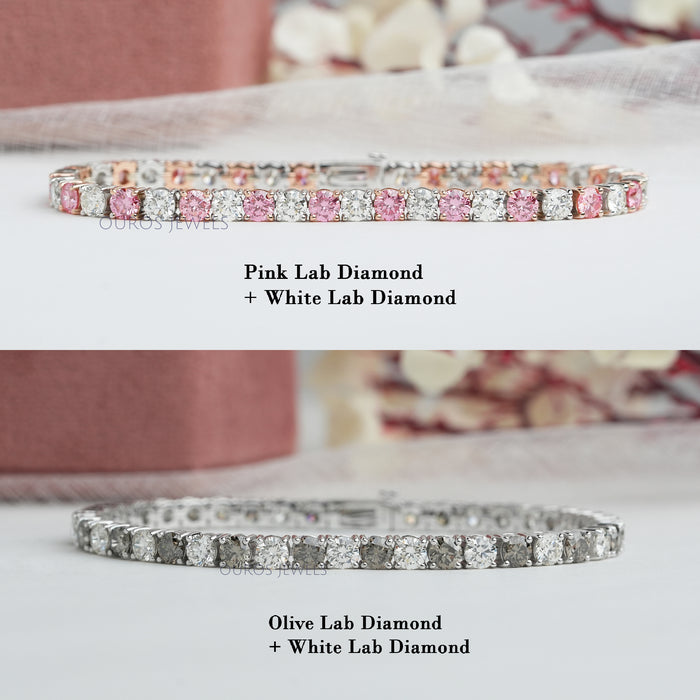 Round Shape Tennis Bracelet with Fancy Color Diamonds
