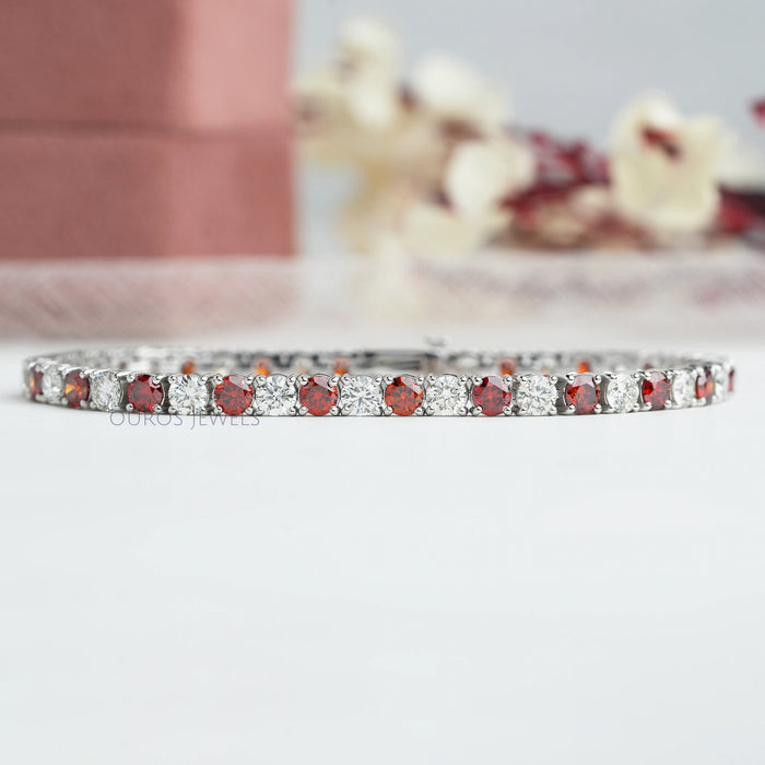 3.80 MM Fancy Color Round Cut Diamond Tennis Bracelet