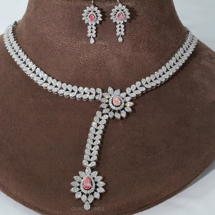 Pear And Round Cut Lab Grown Diamond Necklace Set