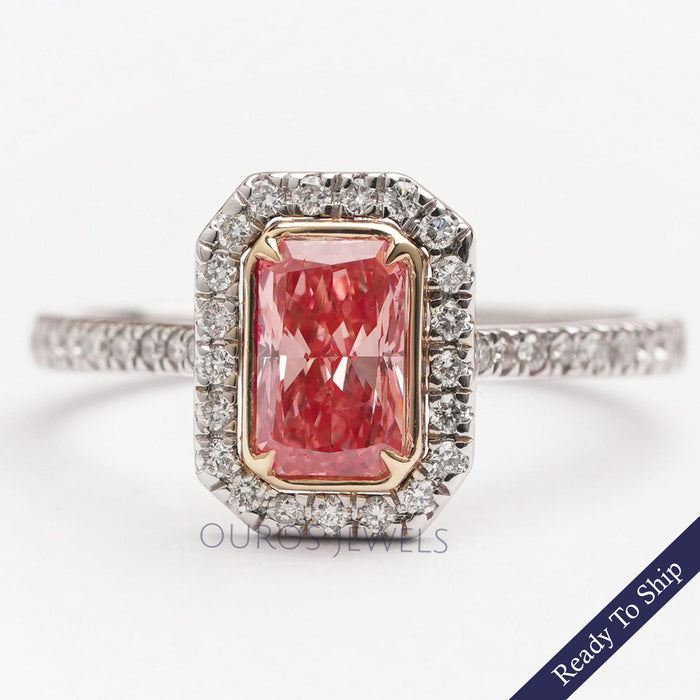 Fancy Pink Radiant Cut Halo With  Accent  Engagement Ring