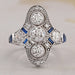 front view of art deco old european three-round cut diamond engagement ring