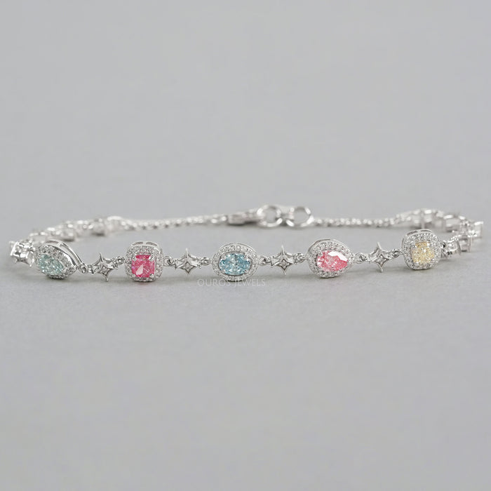 Color Diamond Halo Link Bracelet