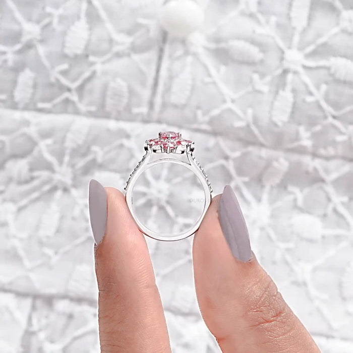 Pink Pear And Heart Cut Lab Diamond Halo Ring