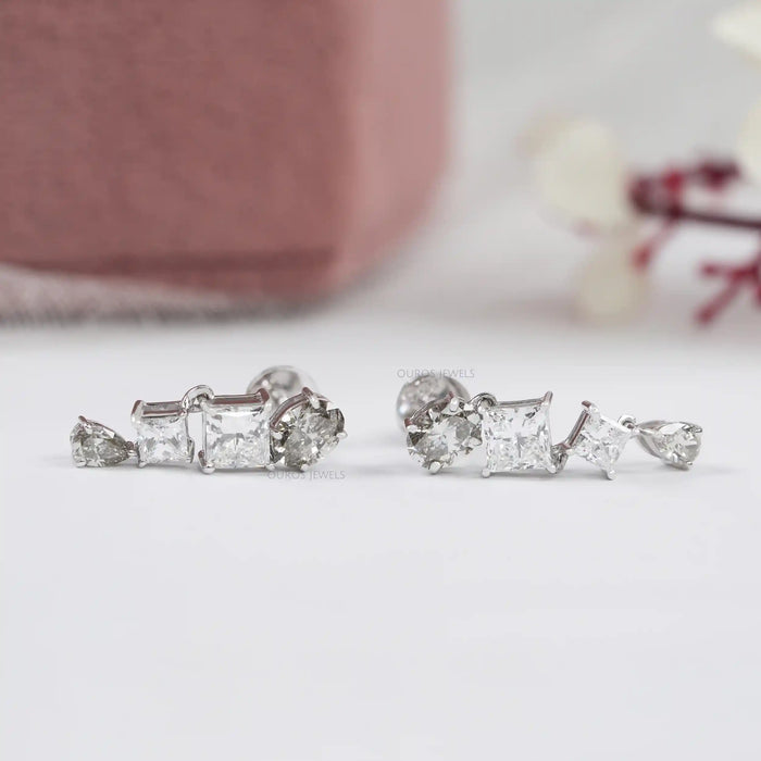 Olive Multi Shape Lab Diamond Drop Earrings