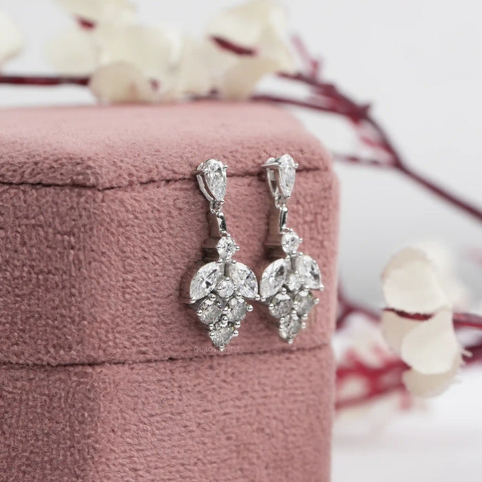 Olive Round Diamond Cluster Drop Earrings