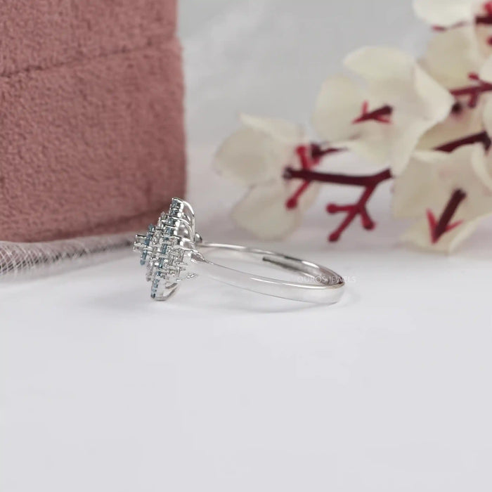 Blue Round Cut Lab Grown Diamond Cluster Set Ring