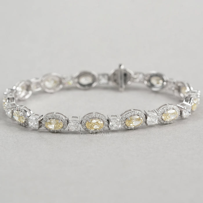 Yellow Oval Cut Halo Lab Grown Diamond Bracelet