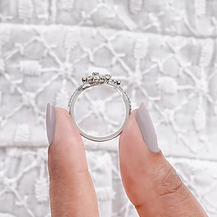 Yellow Pear Shape Lab Diamond Flower Style Bypass Ring