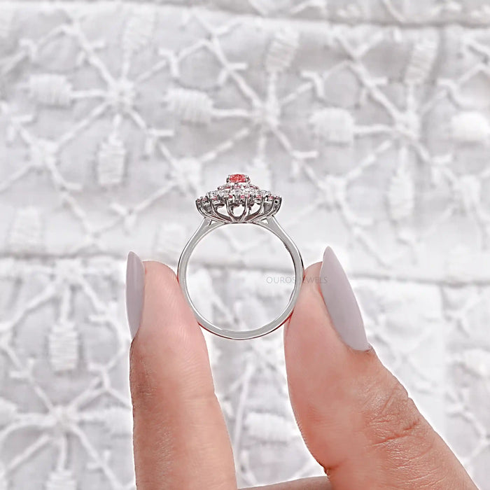 Pink Oval Cut Lab Diamond Double Halo Engagement Ring