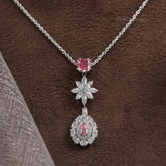 Pear Shape Double Halo Diamond Drop Pendant Necklace