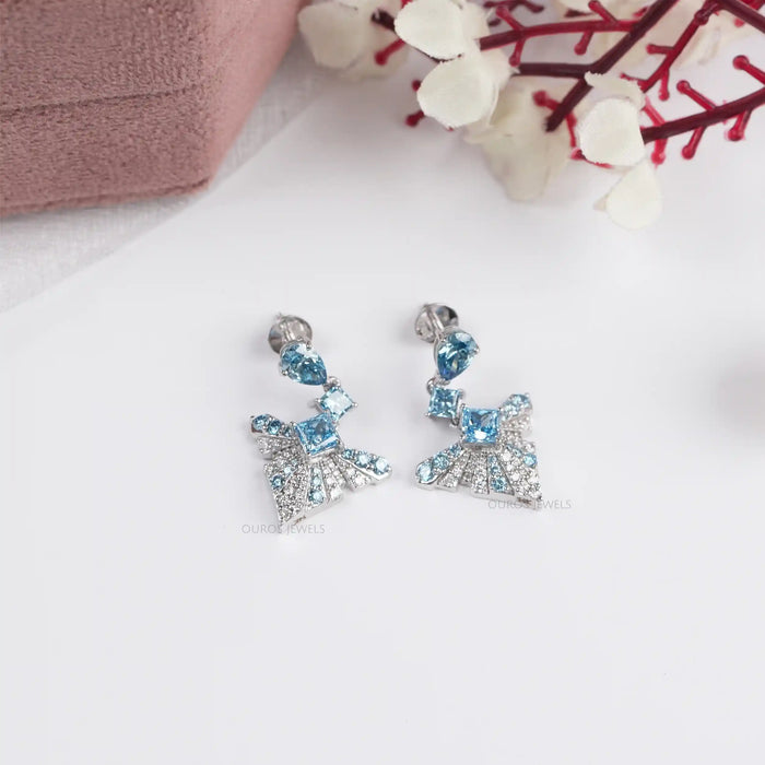 Blue Multi Shape Lab Diamond Drop Earrings