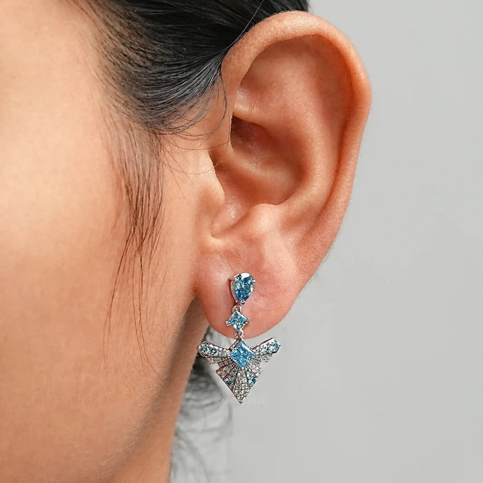 Blue Multi Shape Lab Diamond Drop Earrings