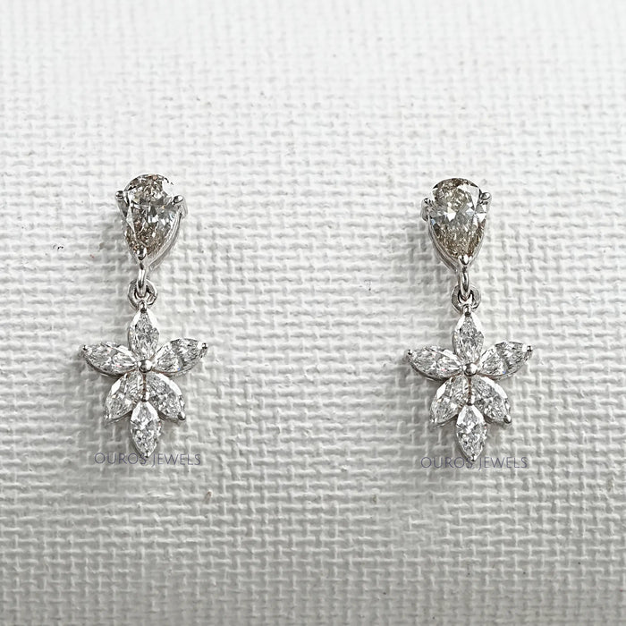 Floral Marquise Shape Drop Earrings