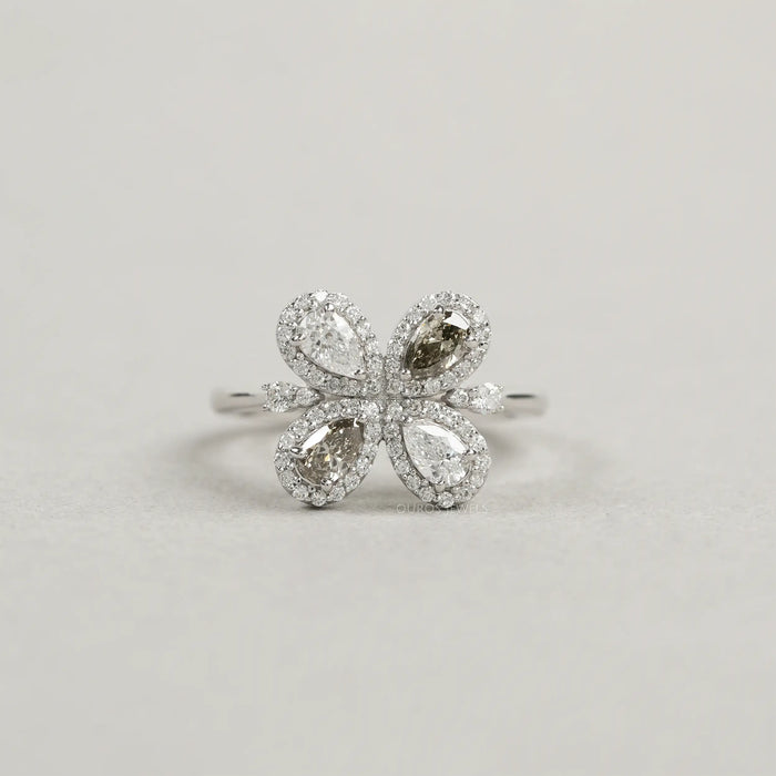 Unique Floral Shape Olive Pear Cut Halo Lab Diamond Ring