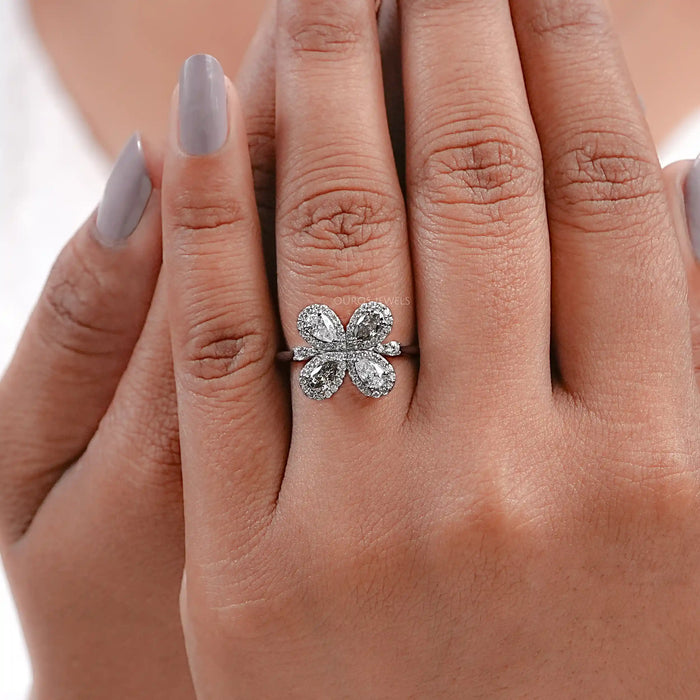 Olive Pear Shape Lab Diamond Floral Style Halo Ring