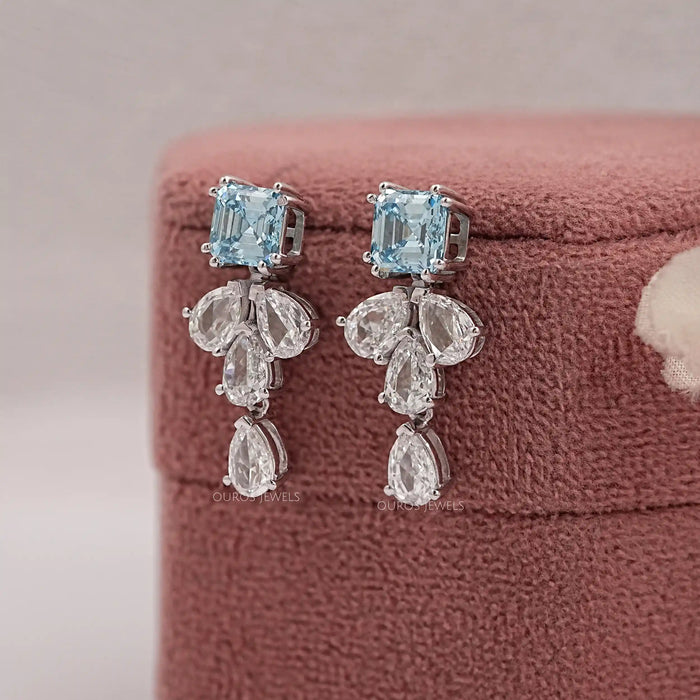 Blue Asscher Lab Diamond Drop Earrings