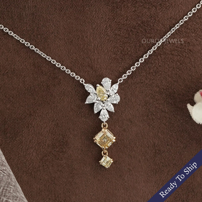 Yellow Asscher And Pear Diamond Cluster Pendant