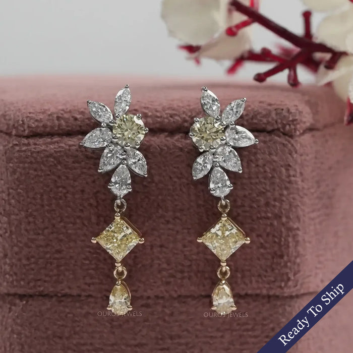 Yellow Princess Lab Diamond Floral Drop Earrings