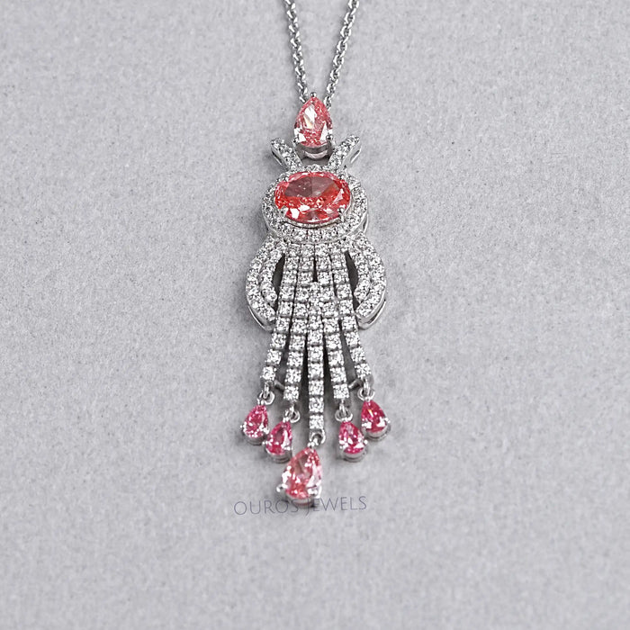 Pink Oval Cut Lab Diamond Pendant Necklace