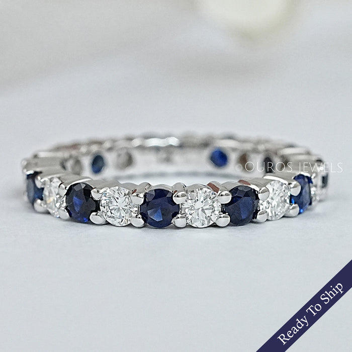 Blue Sapphire And Diamond Wedding Band