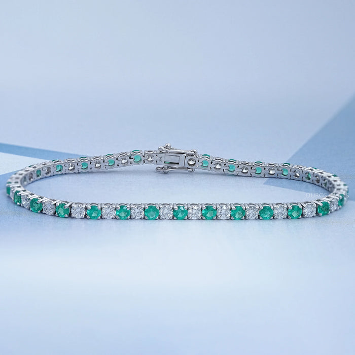 Green Round Gemstone And Lab Diamond Tennis Bracelet