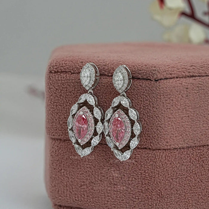 Pink Marquise Lab Diamond Double Halo Earrings