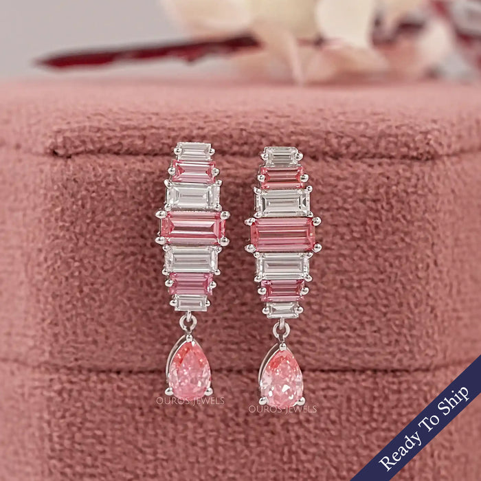Alternative Pink Baguette Diamond Drop Earrings